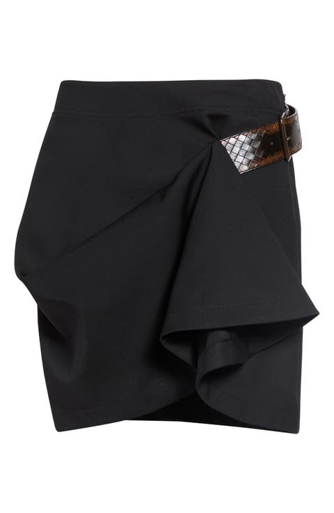 Belted Wool Grain de Poudre Miniskirt