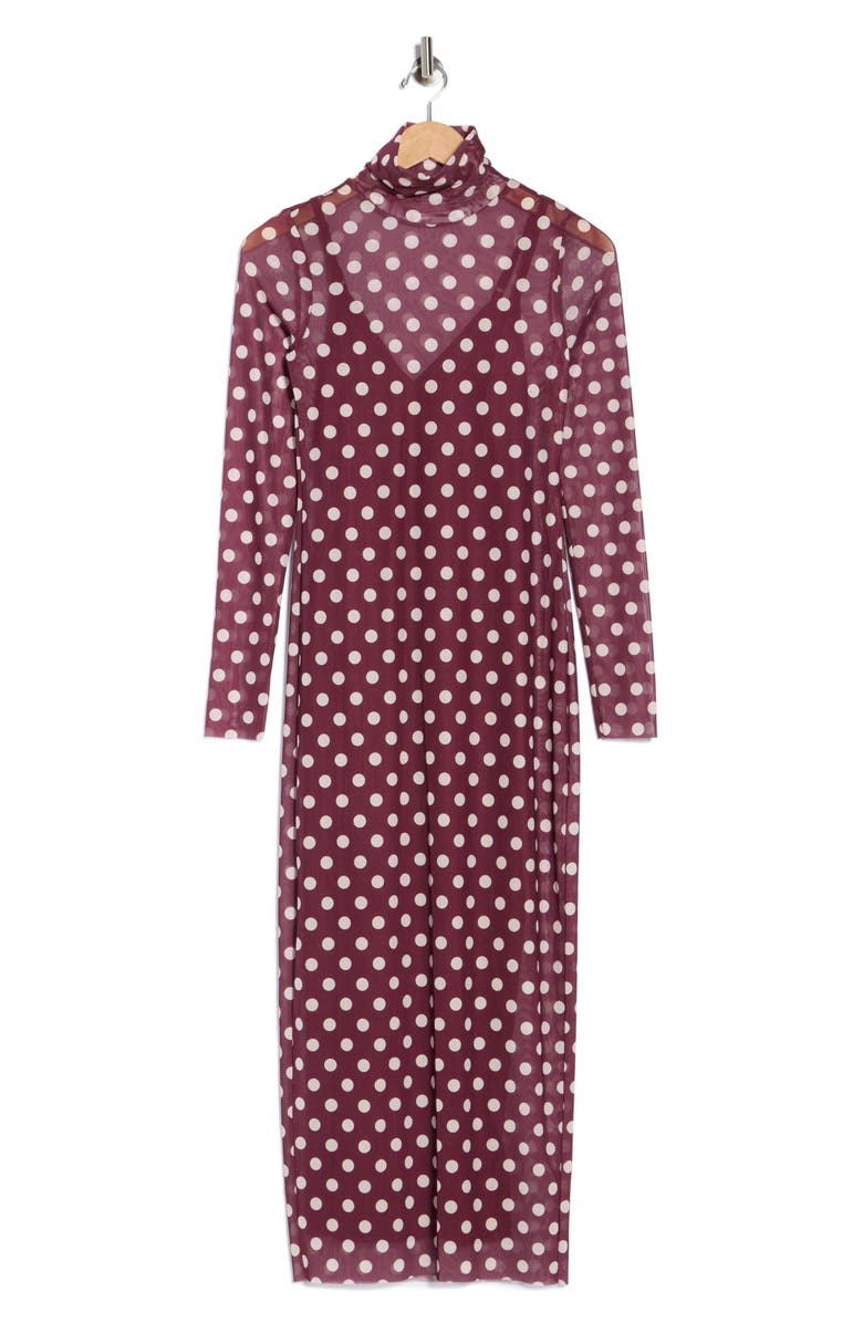 AFRM LOS ANGELES Marni Turtleneck Long Sleeve Mesh Dress, Alternate, color, Burgundy Dots