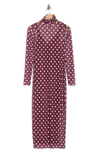 Afrm Los Angeles Marni Turtleneck Long Sleeve Mesh Dress In Burgundy