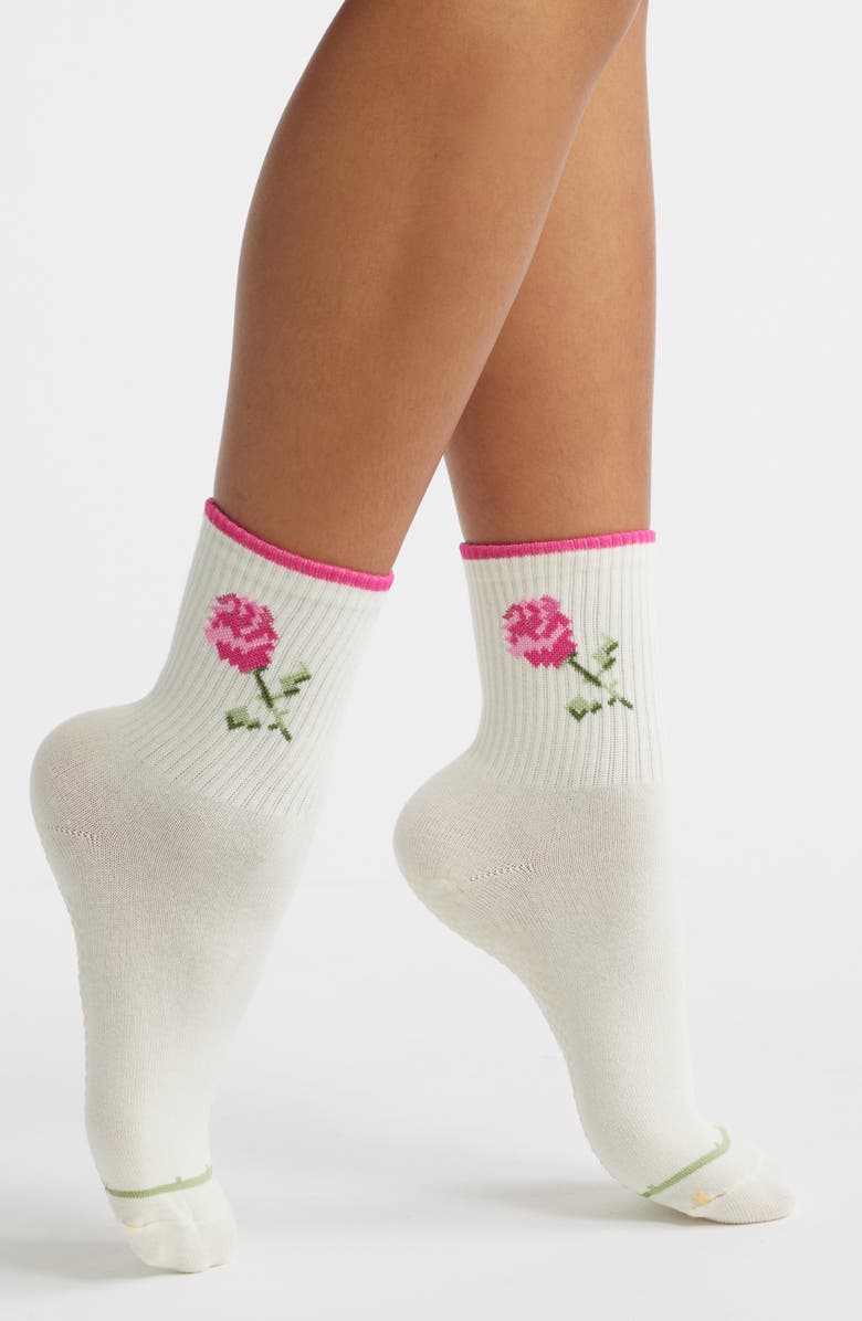 Stems Rose Grippy Crew Socks, Main, color, Ivory