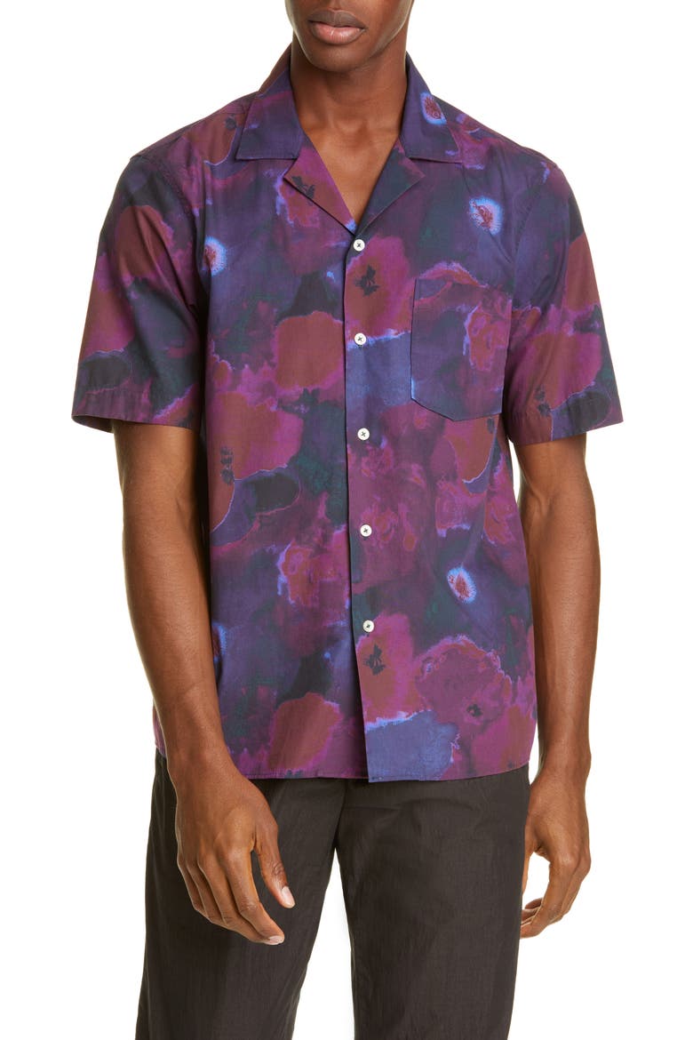 Rangi P's Short Sleeve Button-Up Camp Shirt, Main, color, BLUE/NAVY