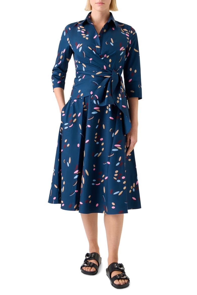 Print Cotton Poplin Wrap Shirtdress, Main, color, INK MULTICOLOR