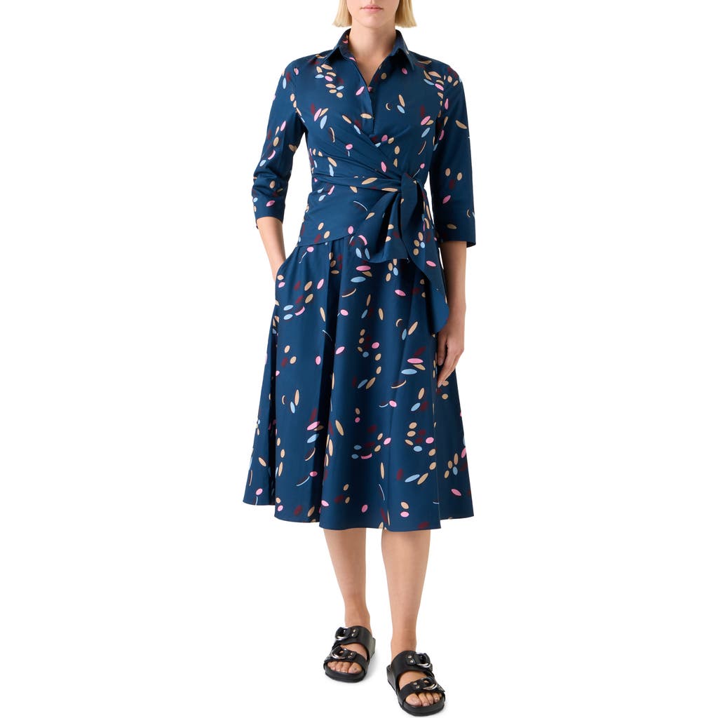 Akris Punto Dropping Dots Cotton Poplin Midi Wrap Shirtdress