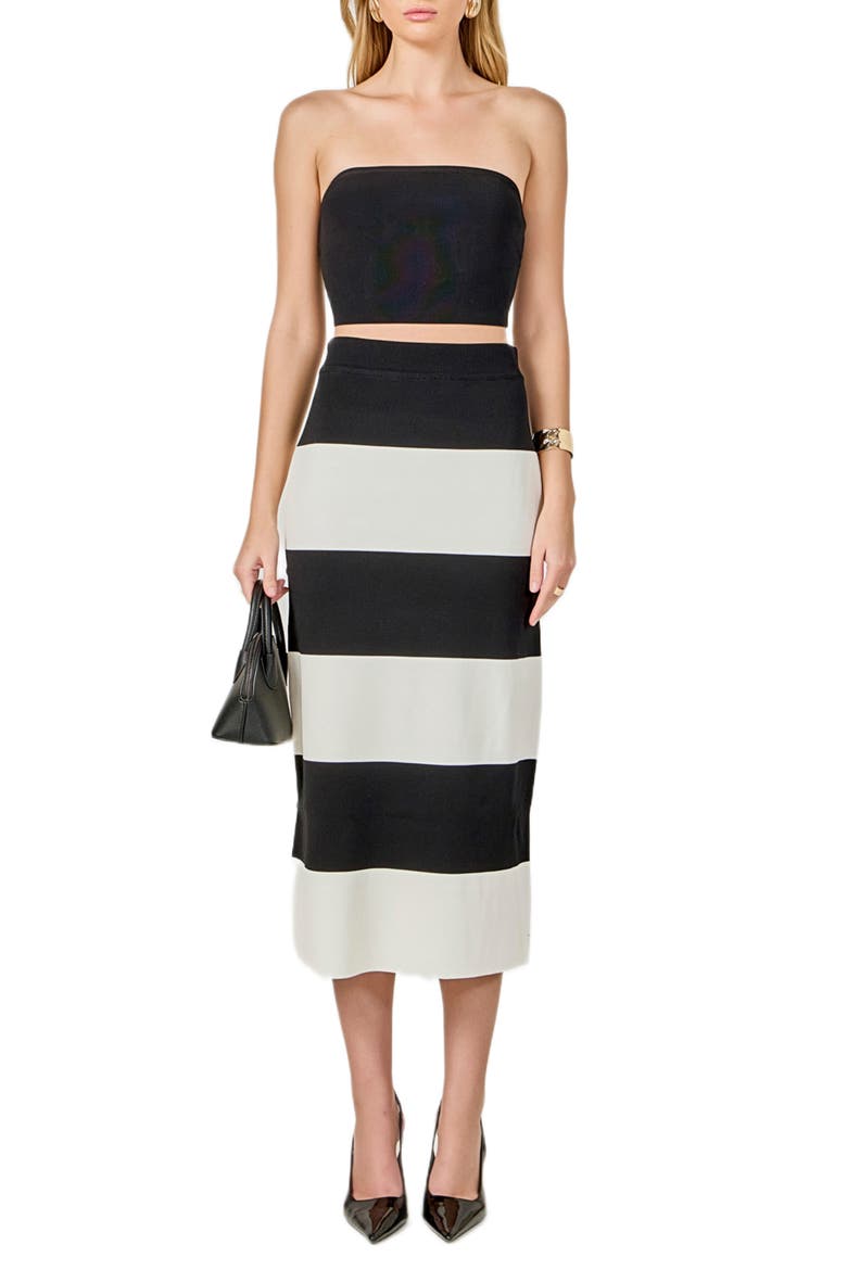 Strapless Top & Midi Skirt Set, Main, color, BLACK/ WHITE
