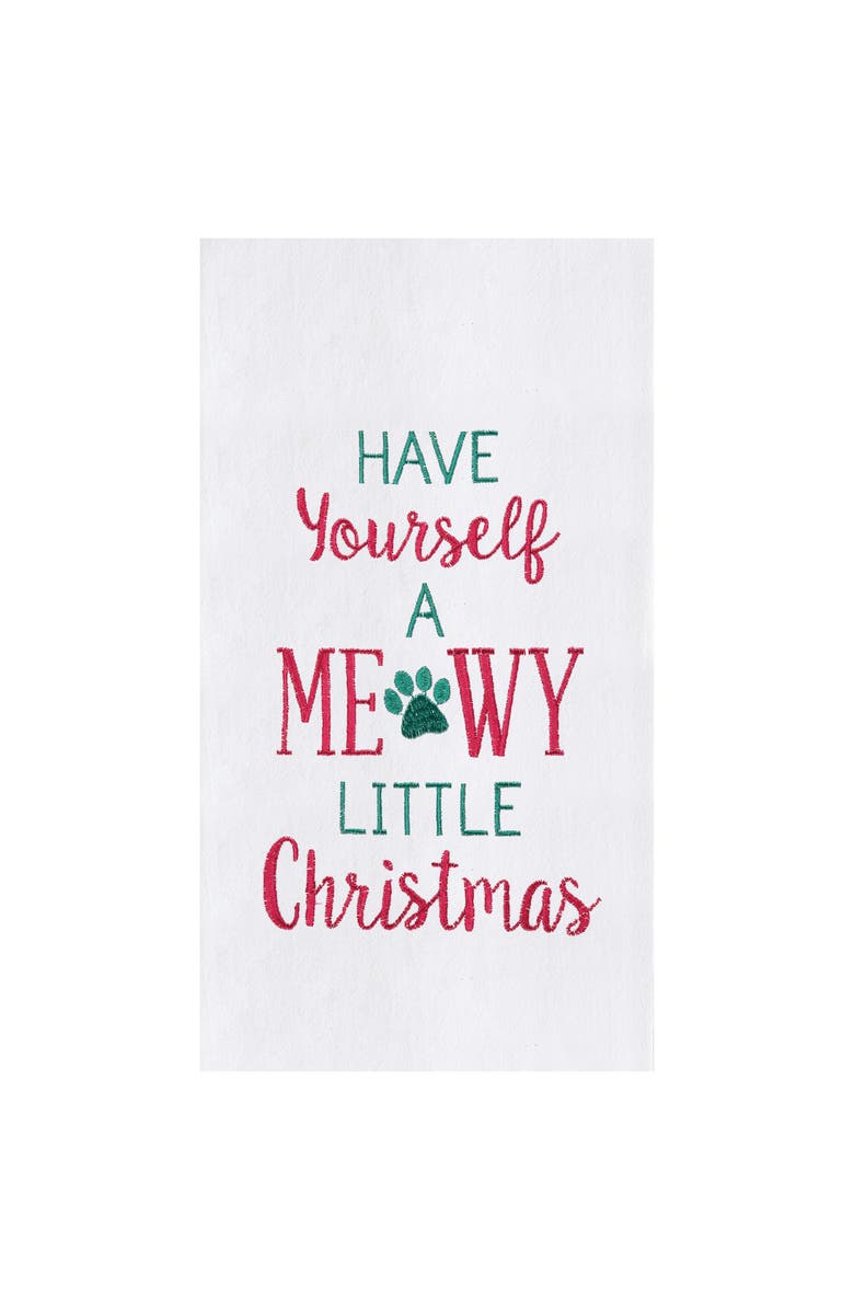 C&F Home "Have Yourself a Meowy Little Christmas" Cat Paw Embroidered 100% Cotton Flour Sack Dishtowel, Main, color, White