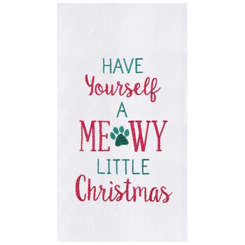 "Have Yourself a Meowy Little Christmas" Cat Paw Embroidered 100% Cotton Flour Sack Dishtowel