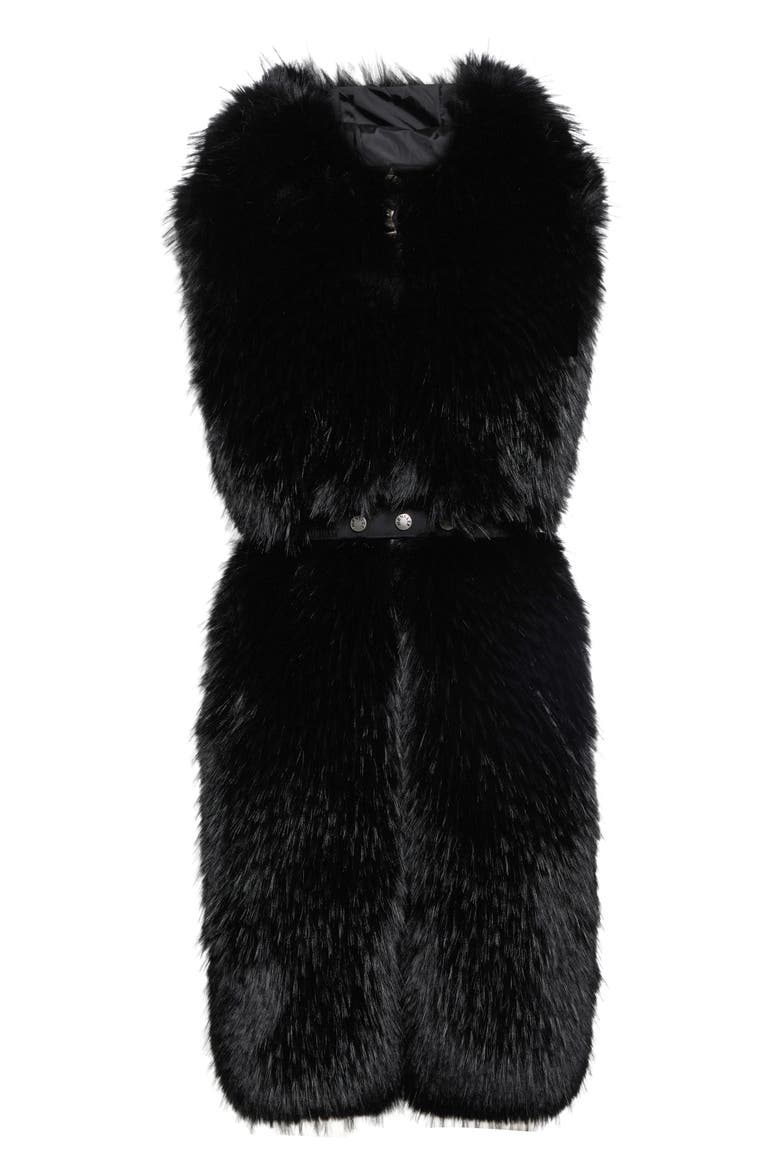Textured Belted Faux Fur Bib, Main, color, BLACK