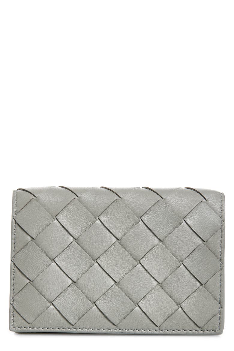 Business Intrecciato Leather Card Case, Main, color, 1473 STERL/ STERL-SPACE-G