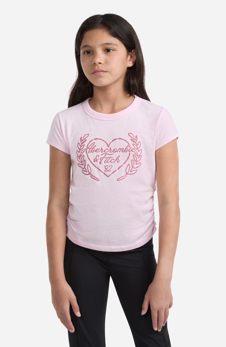 abercrombie kids Kids' Laurel Ruched Cotton Blend Graphic T-Shirt, Alternate, color, Cradle Pink