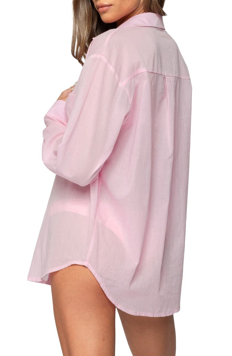 EDIKTED Kellen Oversize Cotton Button-Up Shirt, Alternate, color, Pink