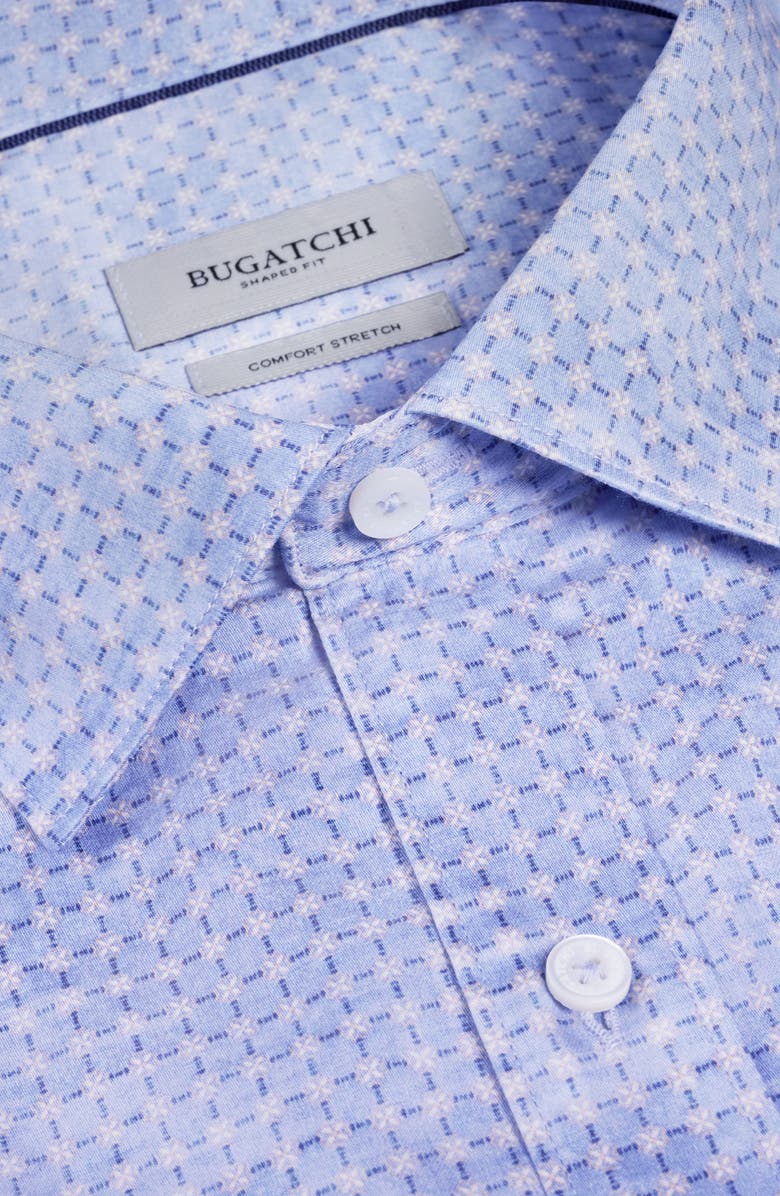 Bugatchi Axel Shaped Fit Mini Check Stretch Cotton Button-Up Shirt, Alternate, color, Air Blue