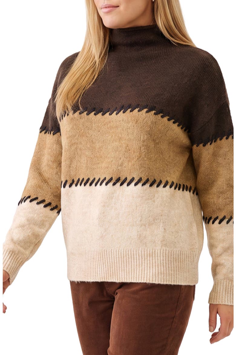 Contrast Stitch Mock Neck Sweater, Alternate, color, BROWN