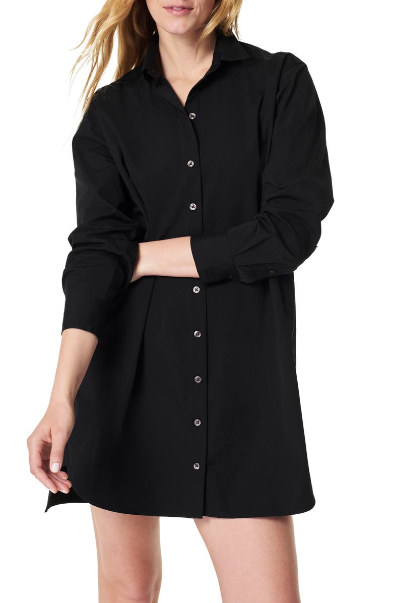 SPANX<sup>®</sup> Long Sleeve Cotton Poplin Shirtdress, Alternate, color, Classic Black