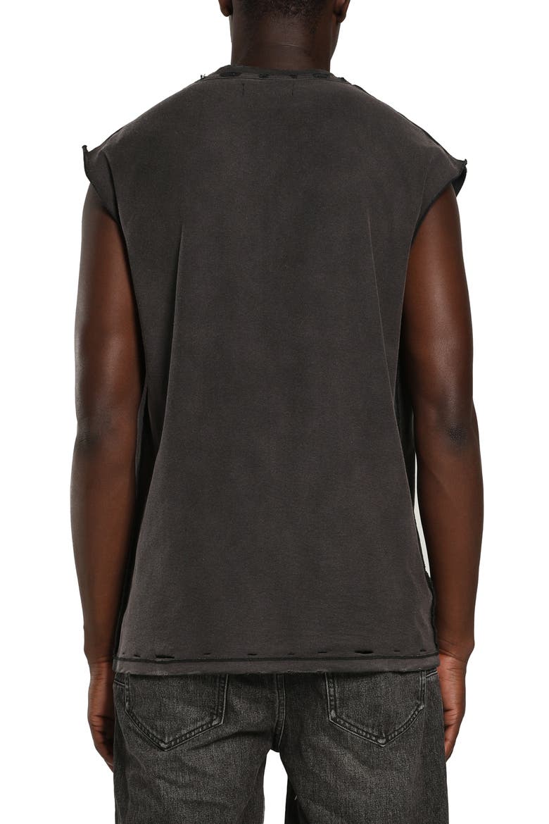 Sleeveless Textured Cotton Sequin Graphic T-Shirt, Alternate, color, BLACK