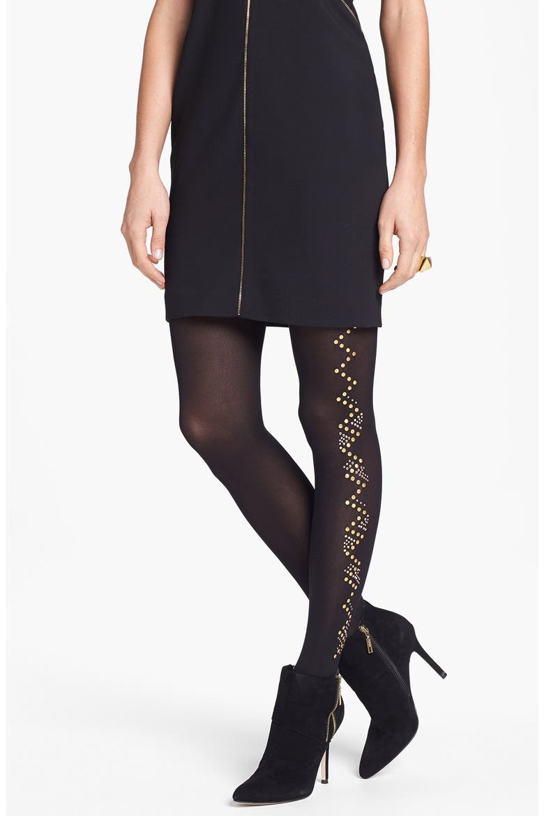 'Glitzy' Embellished Tights, Main, color, BLACK/ GOLD