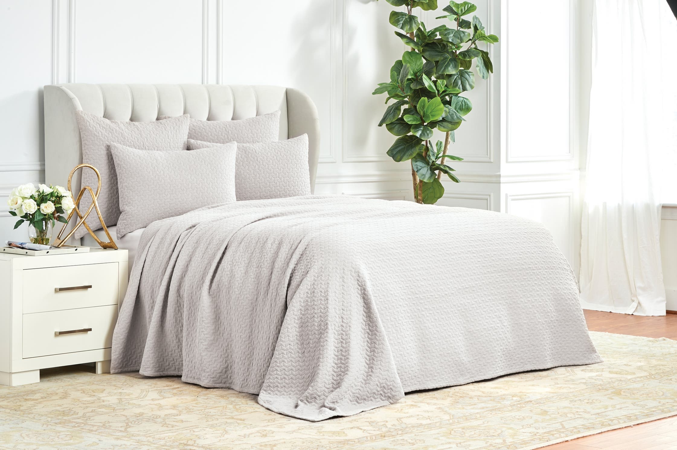Elisabeth York Vance Oyster Silver 100% Cotton King Matelasse Bed Coverlet