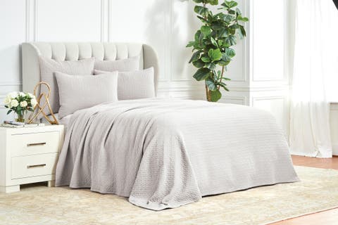 Vance Oyster Silver 100% Cotton King Matelasse Bed Coverlet