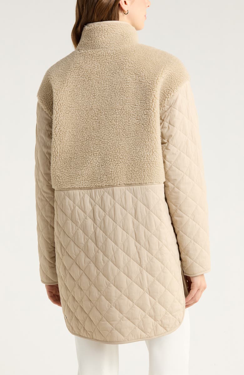 Zella Faux Shearling Hybrid Quilted Long Jacket, Alternate, color, Tan Oxford
