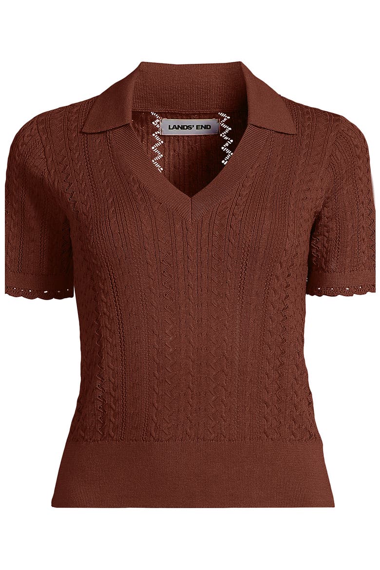 Fine Gauge Cotton Pointelle Polo Sweater, Alternate, color, Earthen Clay