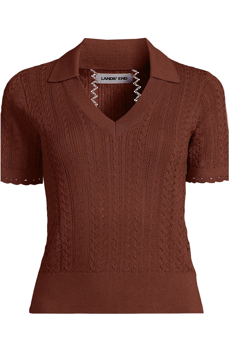 Lands' End Fine Gauge Cotton Pointelle Polo Sweater, Alternate, color, Earthen Clay