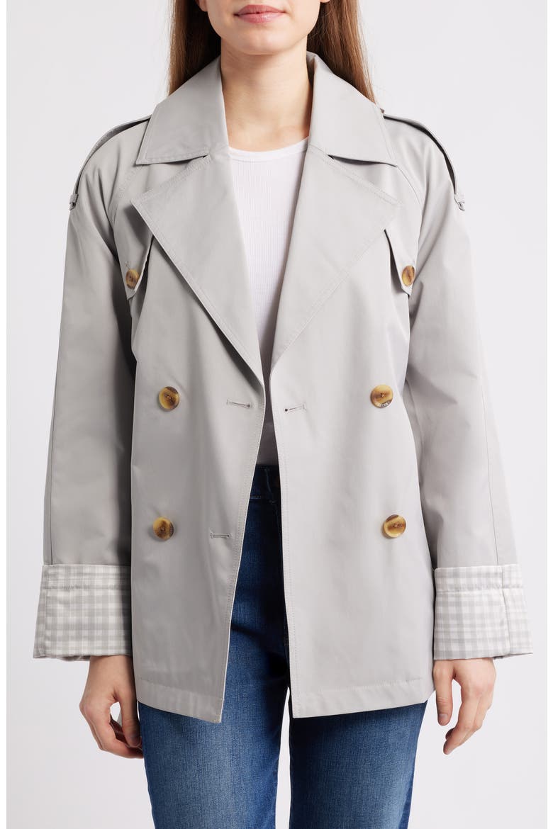 Water Resistant Gingham Cuff Double Breasted Trench Coat, Alternate, color, STONE