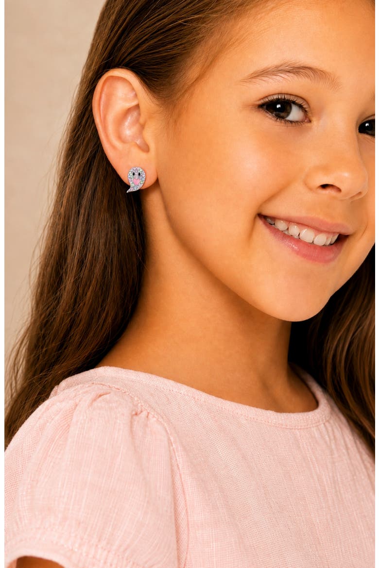 Kids' Ghost Post Earrings, Alternate, color, WHITE