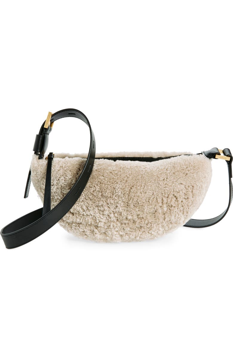 AllSaints Half Moon Genuine Shearling Crossbody, Main, color, Light Toffee Taupe