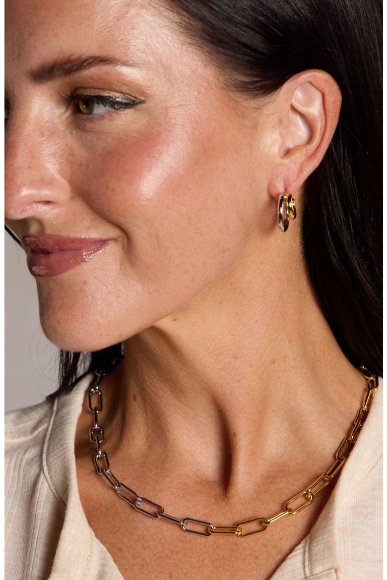 Waterproof Double Hoop Earrings, Alternate, color, Mixed Metal