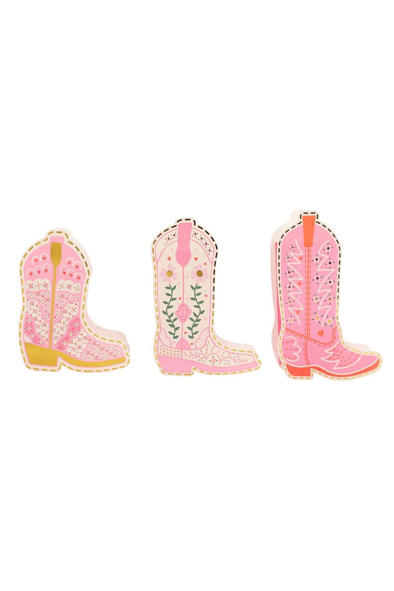 Boot Scoot Blooms Cowboy Boot Pop-Up Vase Slip Covers Set of 3 - Multi-Size Pink Boot-Shaped Die-Cut Paper Vase Sleeves for Western Tables, Alternate, color, Pink
