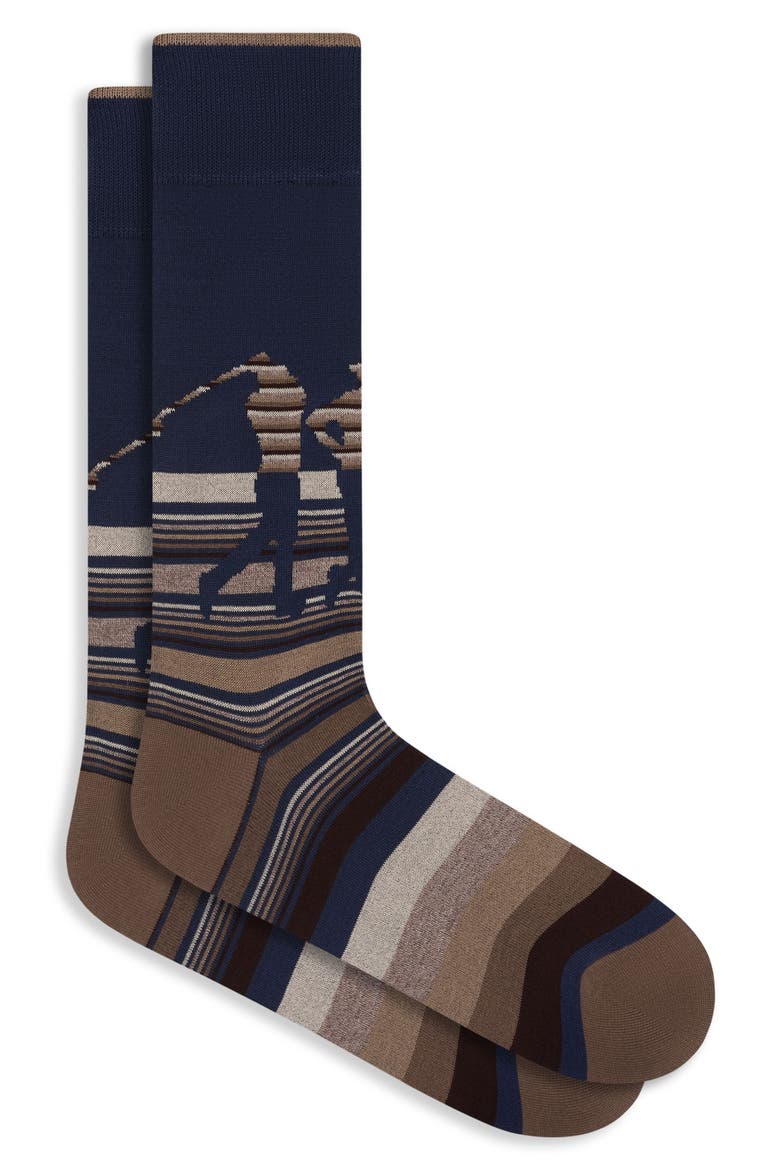 Golf Stripe Cotton Blend Dress Socks, Main, color, CARAMEL