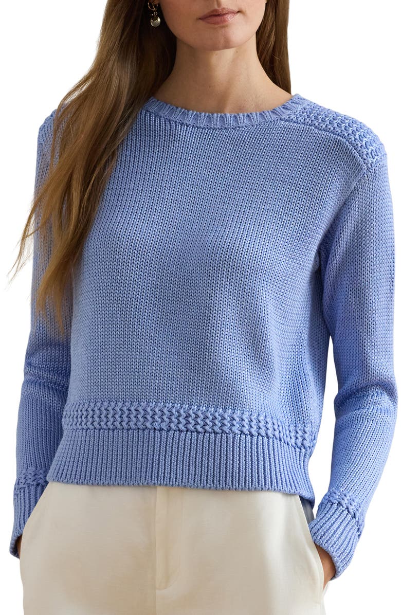 Lauren Ralph Lauren Mixed Stitch Cotton Blend Sweater, Main, color, Banker Blue