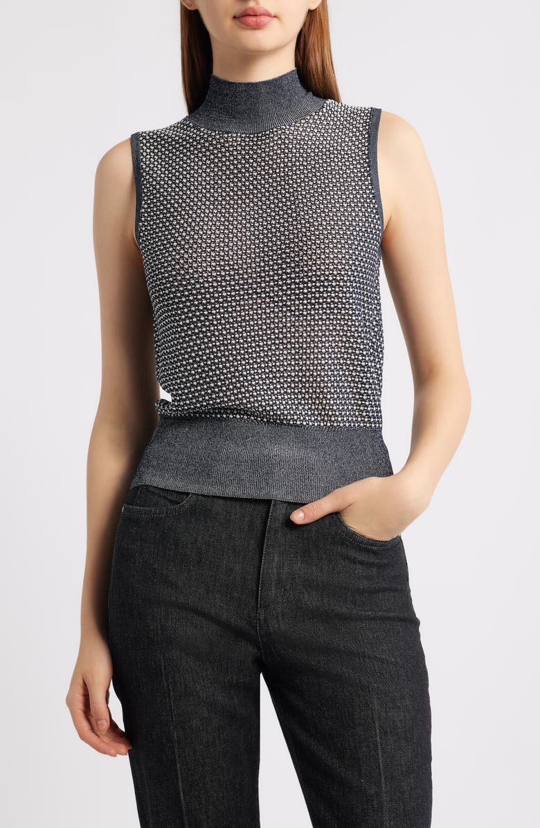 BOSS Fonari Open Stitch Sleeveless Mock Neck Sweater, Main, color, Charcoal Interlock
