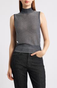 BOSS Fonari Open Stitch Sleeveless Mock Neck Sweater
