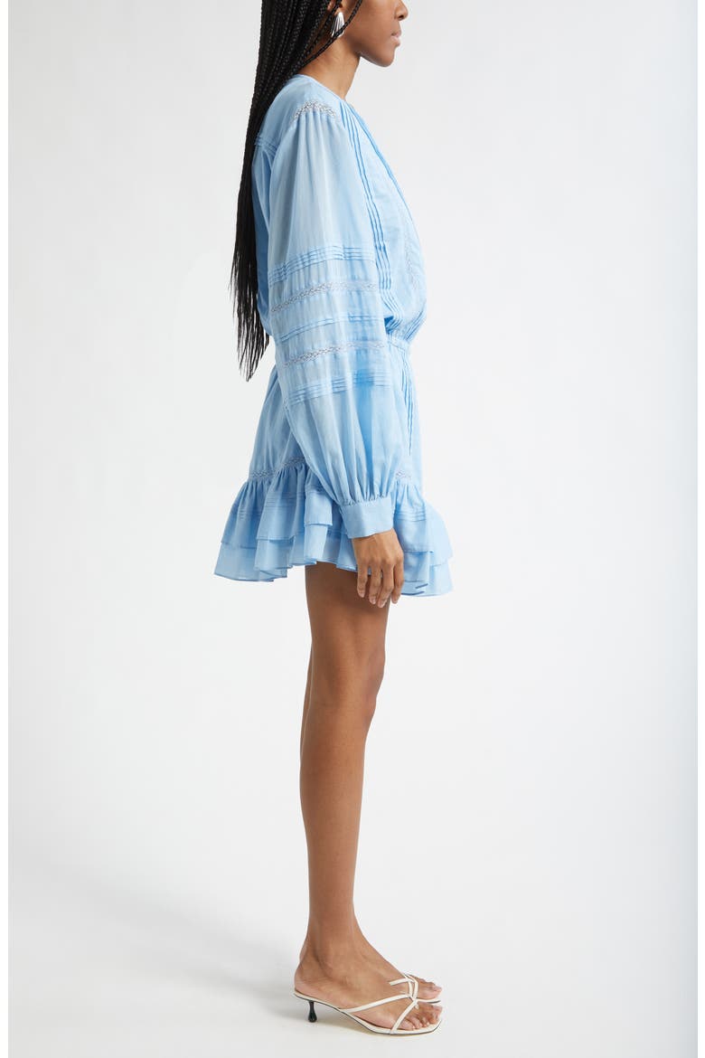Arabella Lace Inset Long Sleeve Cotton Minidress, Alternate, color, BAZAAR BLUE