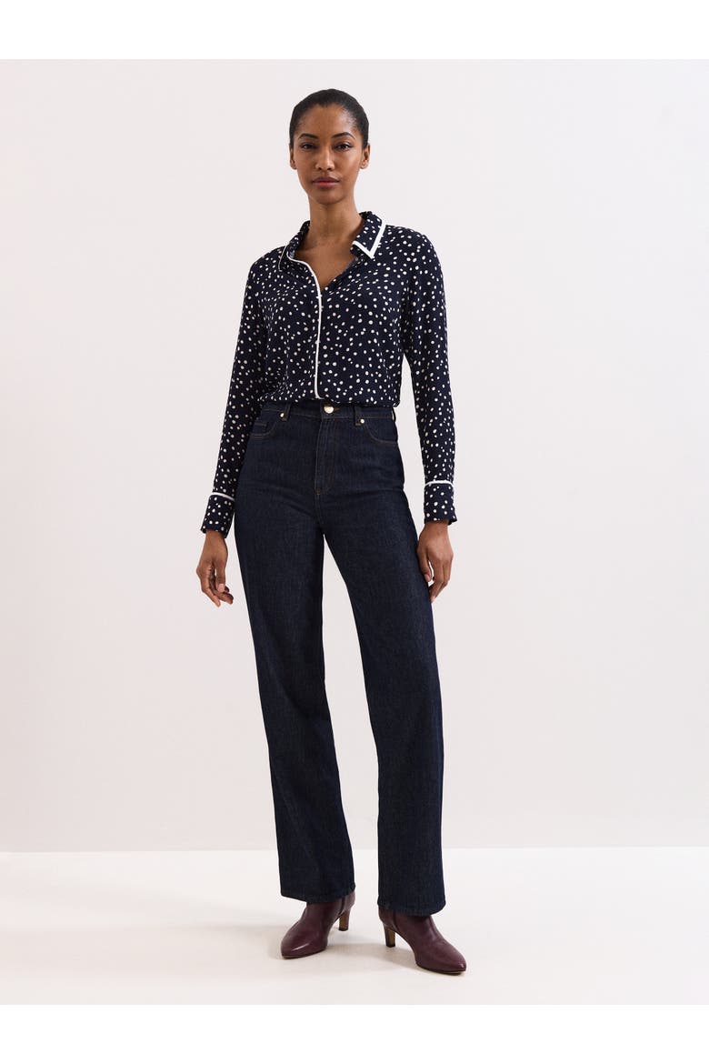 Rita Printed Collared Button-Up Shirt, Alternate, color, Navy/Ivory