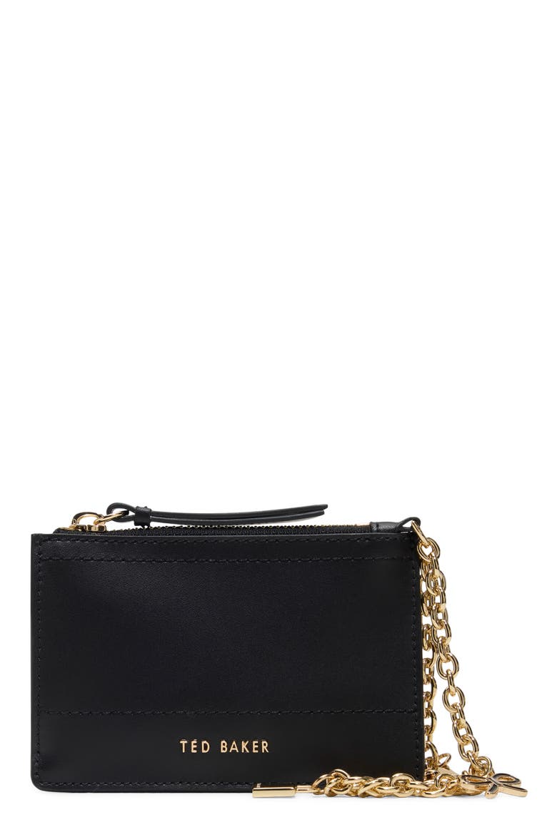 Sutton Charm Leather Card Case, Main, color, BLACK/BLACK