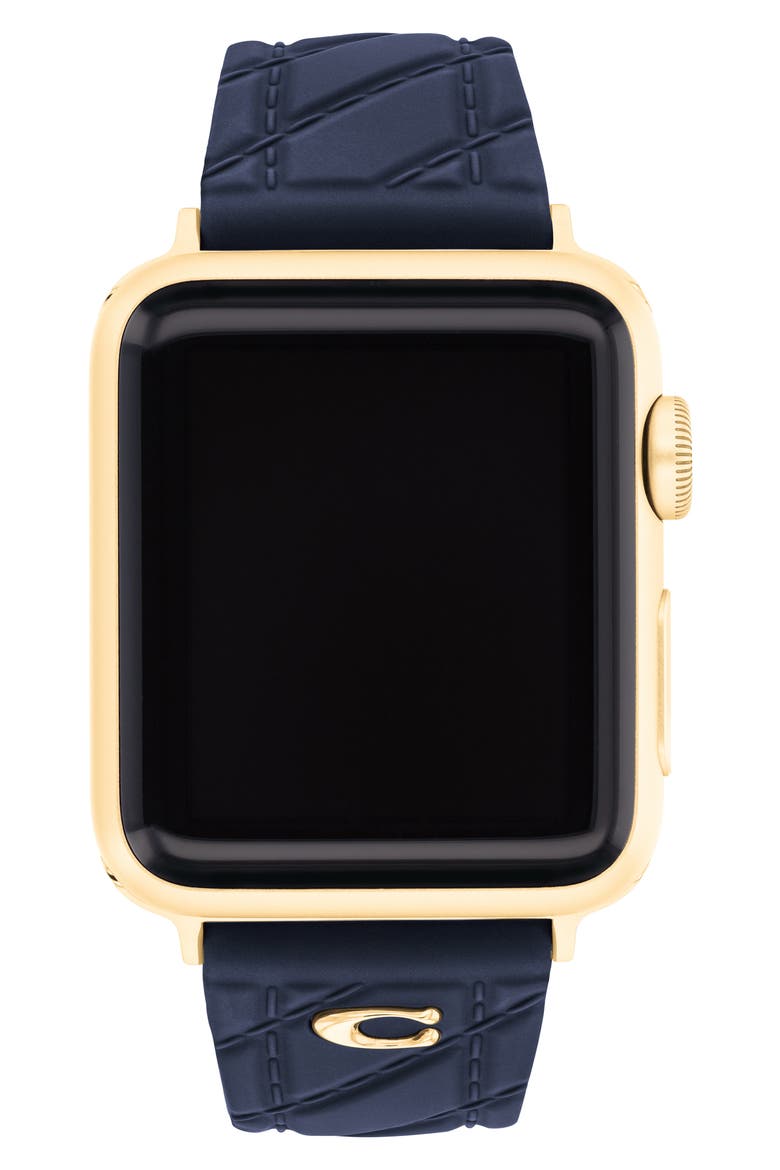 20mm Navy Quilted Silicone Apple Watch® Watchband, Main, color, NAVY
