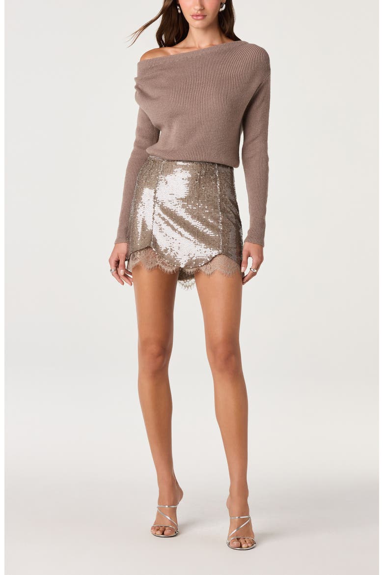Candide Sequin Miniskirt, Alternate, color, TAUPE