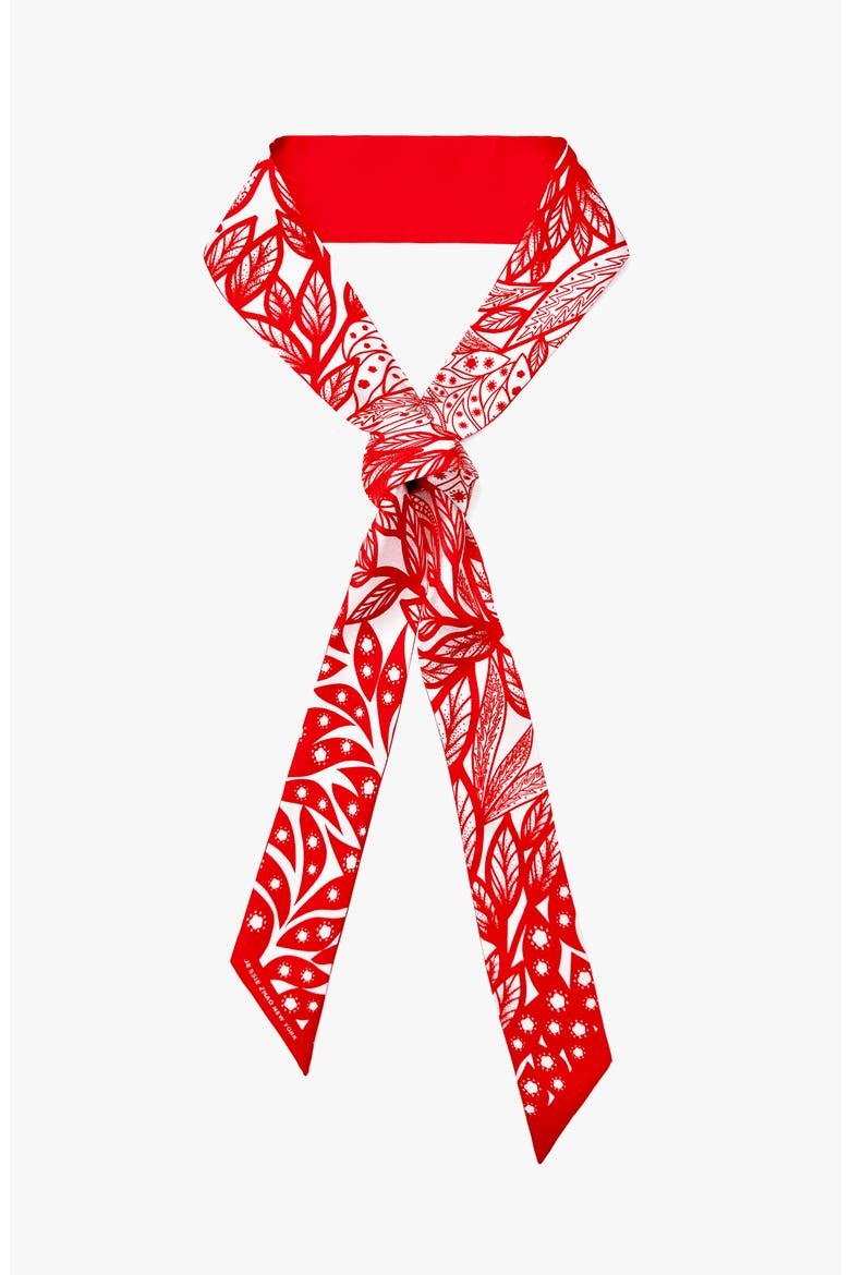 Silk Skinny Scarf Scarlet Tree of Life, Main, color, Red