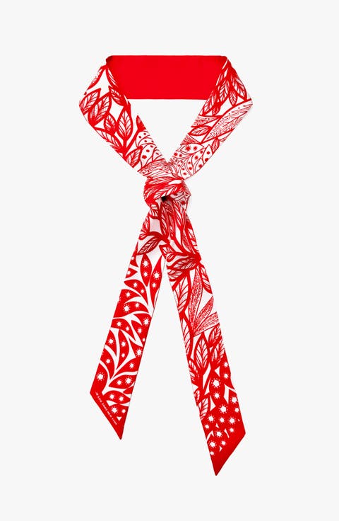 Silk Skinny Scarf Scarlet Tree of Life