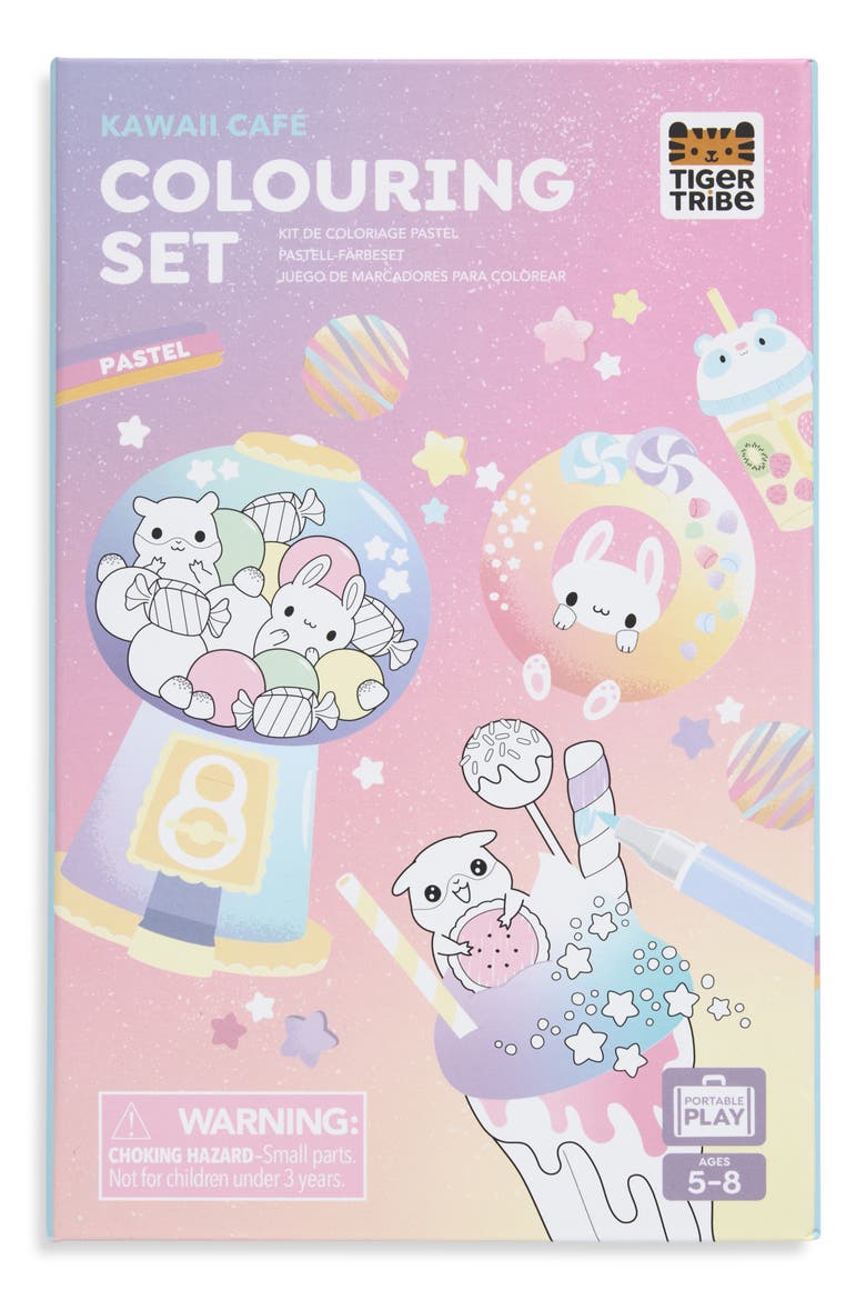 Kids' Kawaii Caf Pastel Coloring Set, Main, color, WHITE MULTI
