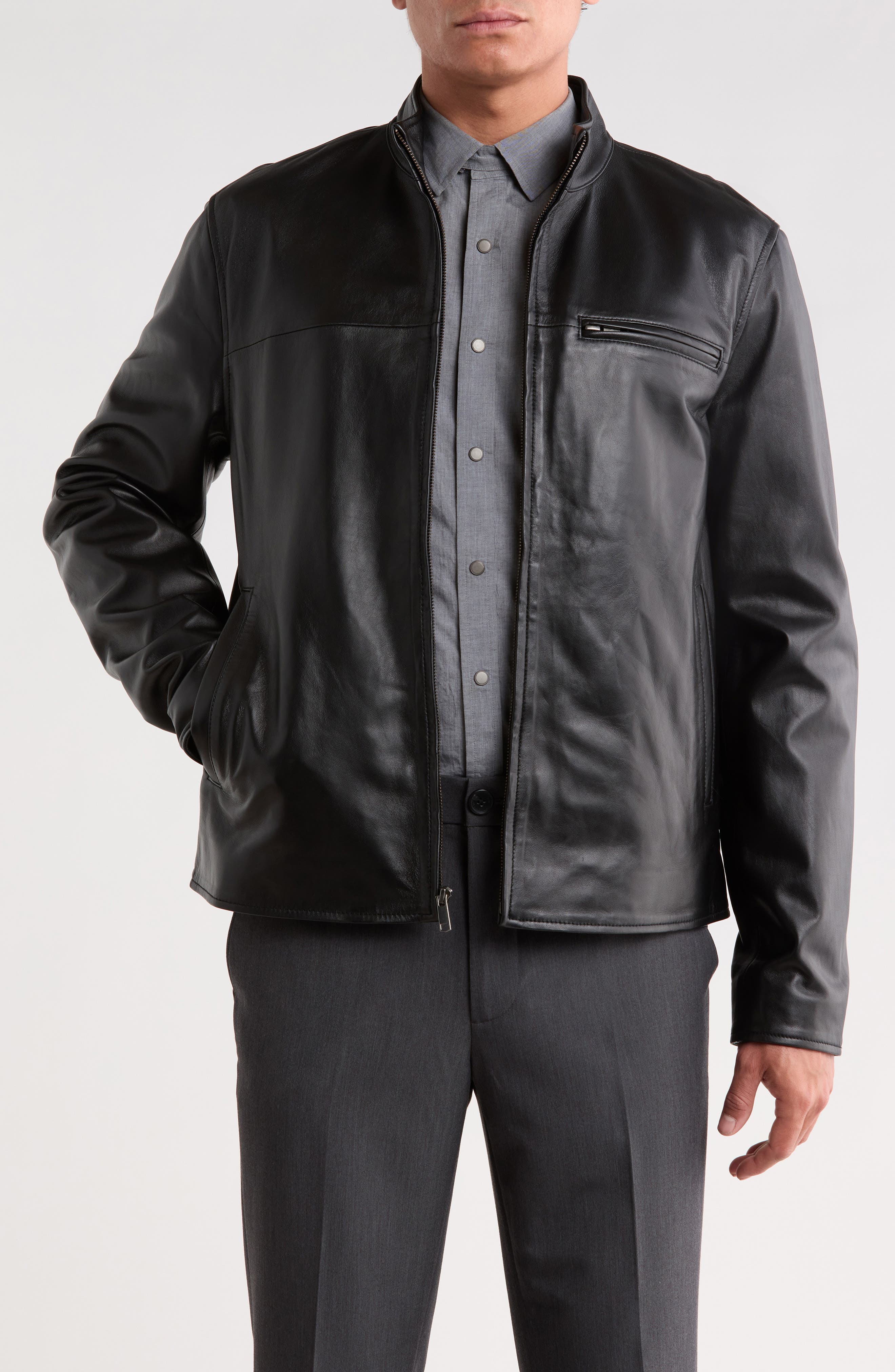 Stand Collar Leather Jacket