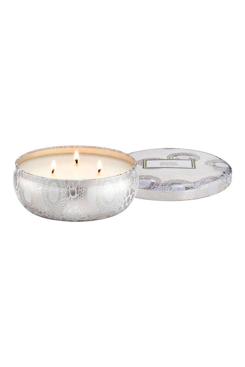 Mokara Three-Wick Tin Candle, Main, color, NO COLOR