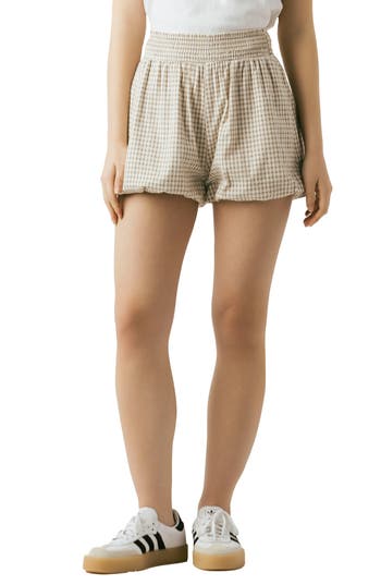 Blanknyc Gingham Cotton Bubble Shorts In Neutral