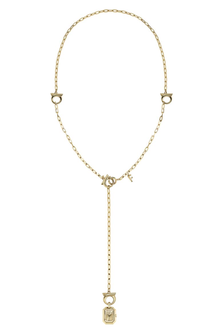 Goldtone Y-Necklace Pendant Watch, 16.6mm x 21.3mm, Main, color, IP YELLOW GOLD