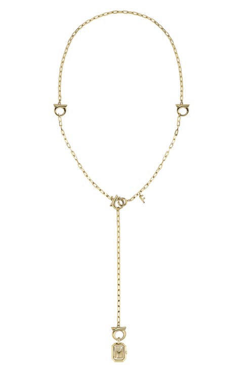 Goldtone Y-Necklace Pendant Watch, 16.6mm x 21.3mm