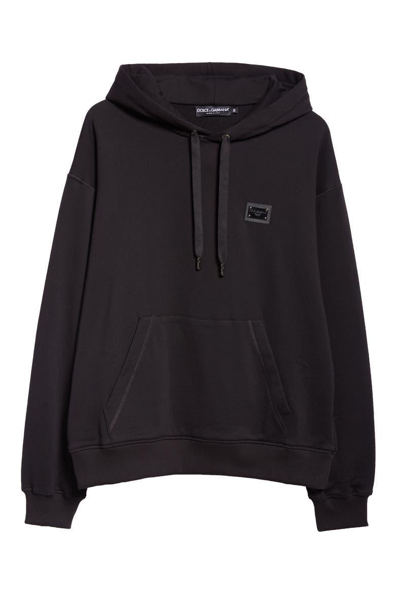 Logo Plate Cotton Hoodie, Alternate, color, N0000 NERO