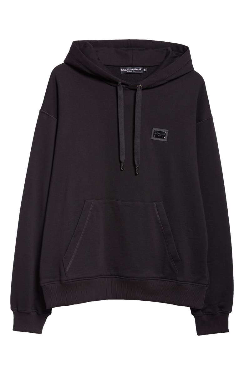 Dolce&Gabbana Logo Plate Cotton Hoodie, Alternate, color, N0000 Nero