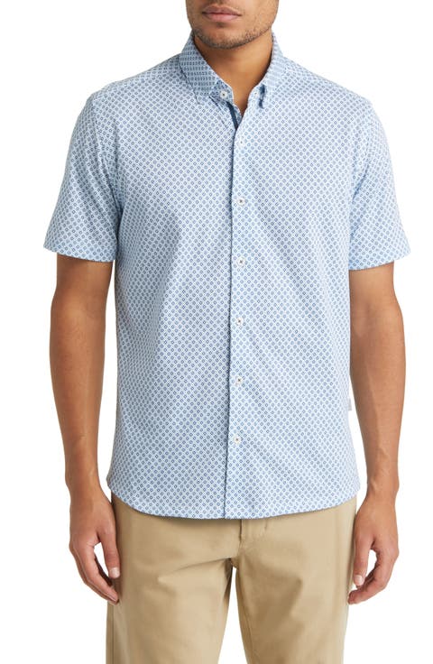 DRY TOUCH® Performance Geometric Print Short Sleeve Button-Up Shirt