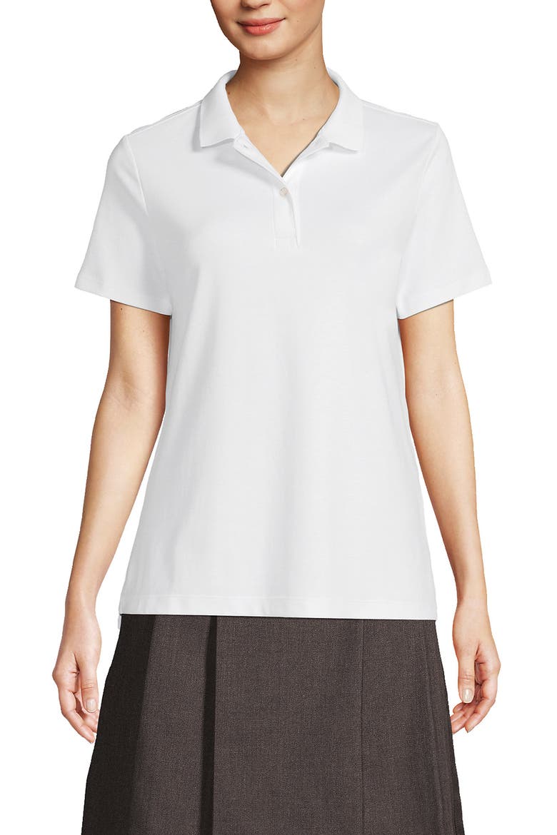 School Uniform  Short Sleeve Feminine Fit Interlock Polo Shirt, Main, color, White